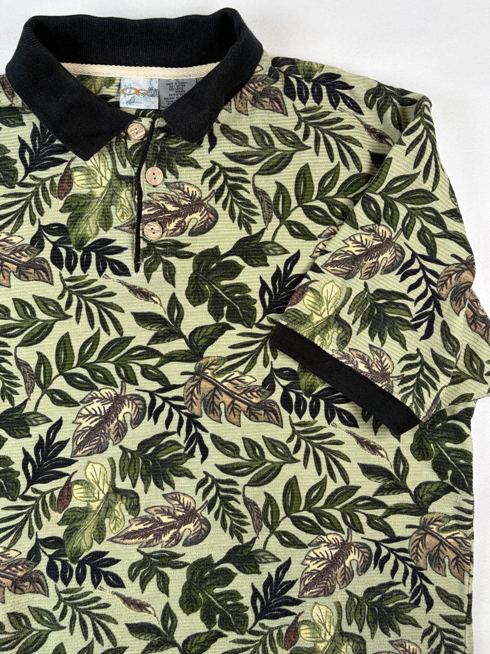 VTG OP Ocean Pacific Sport Polo Shirt Mens L Floral Print Short Sleeve Hawaiian